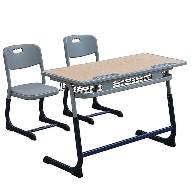 Double Student Desk & Chair (Grey/Navy)