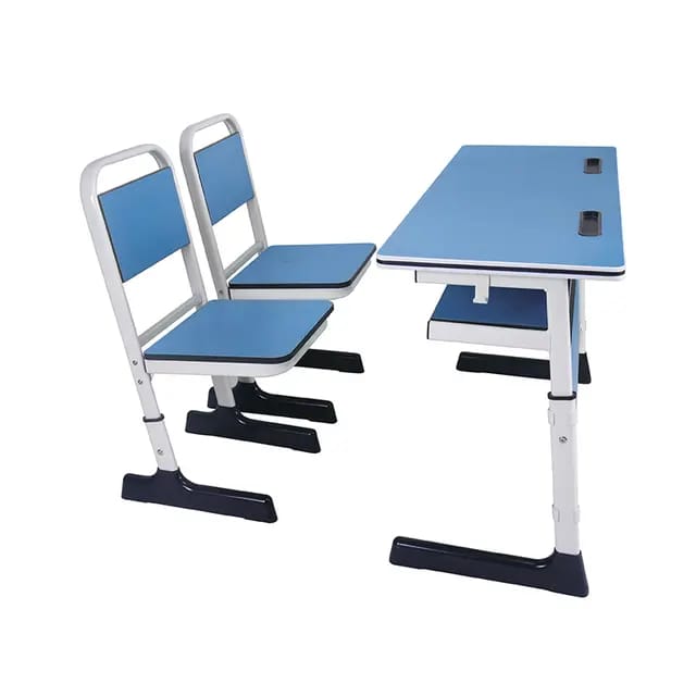 Double Student Desk (Blue/White, Adjustable)
