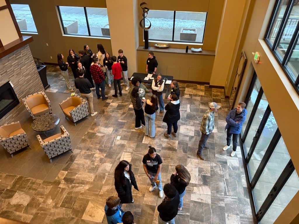 Young professionals gathering overhead view
