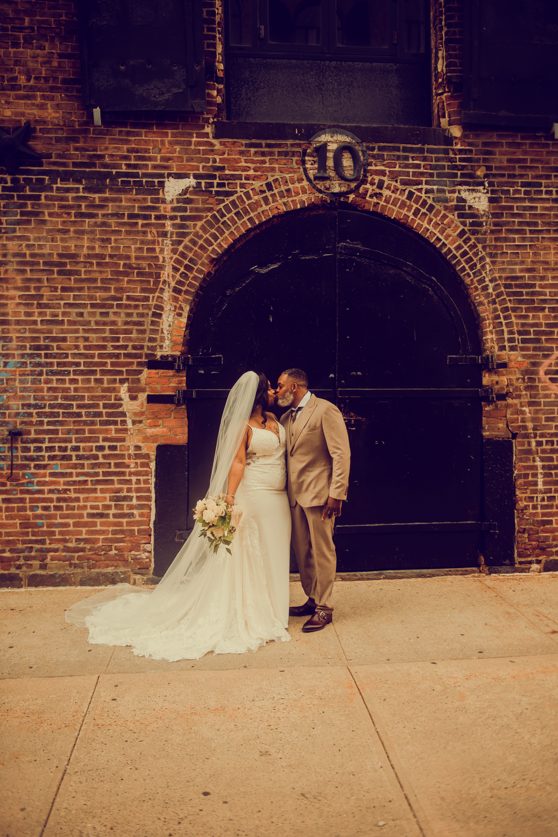 Bride and groom rustic portrait