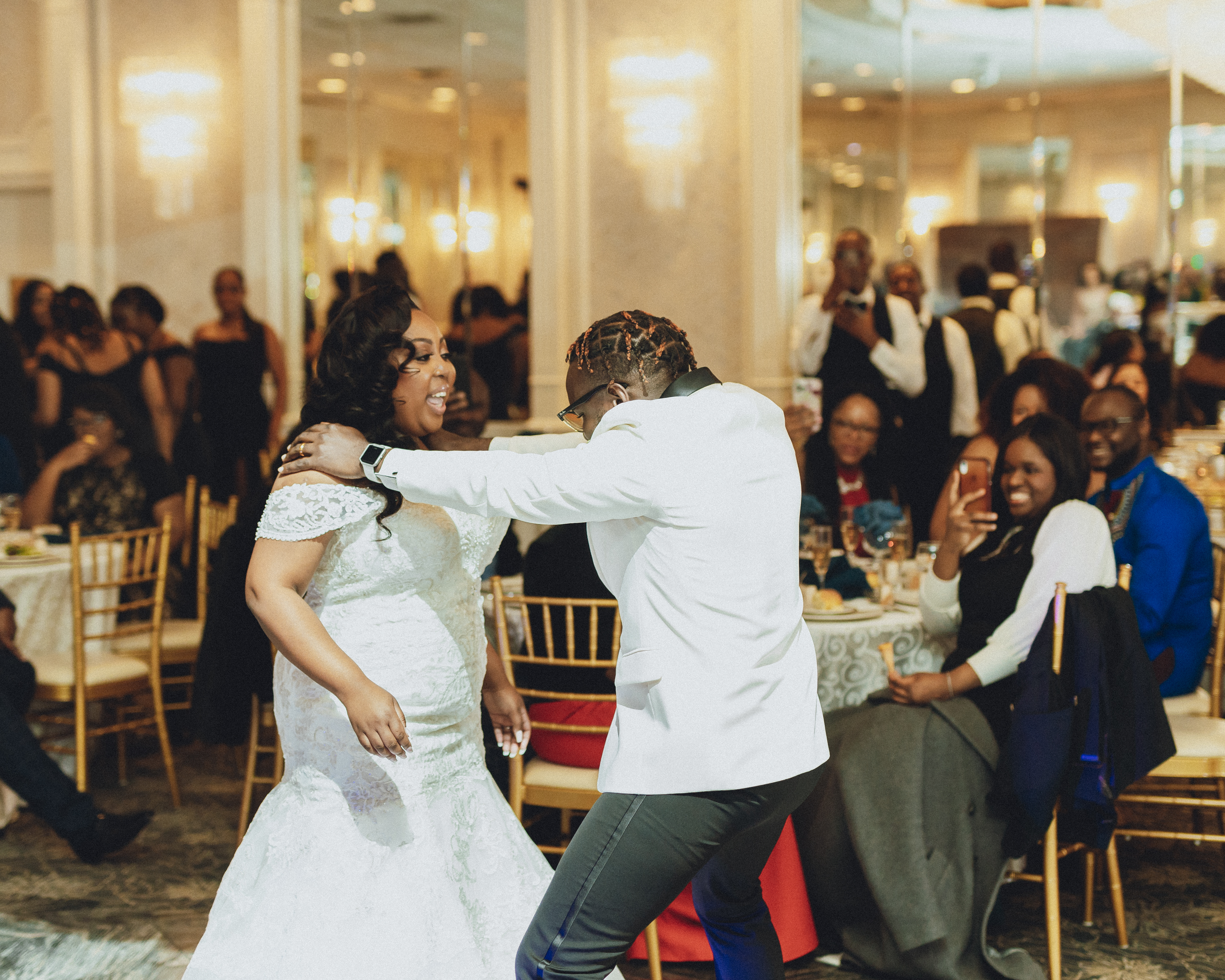 Guests dancing at the tented reception