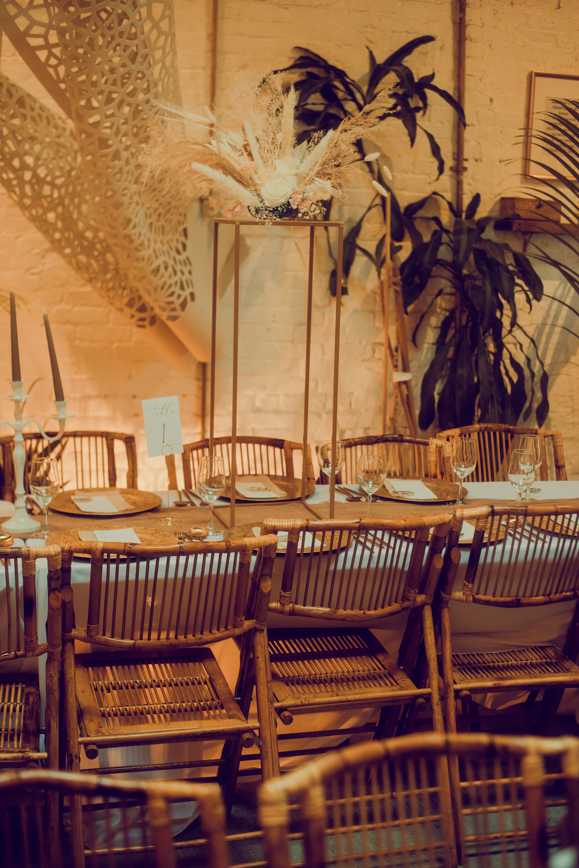 Boho floral centerpiece with pampas grass