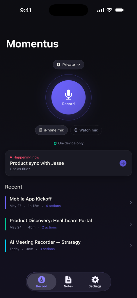Momentus iPhone app