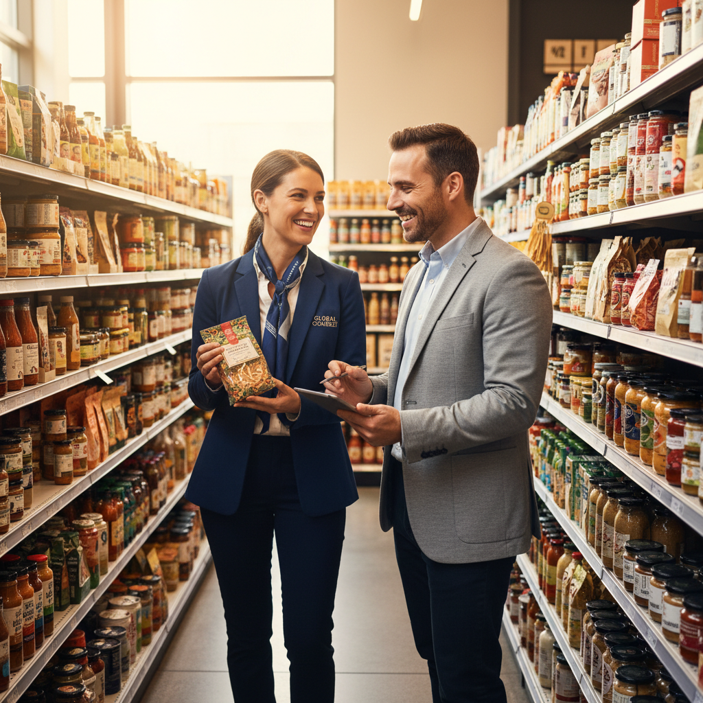 Brand representative talking to a buyer