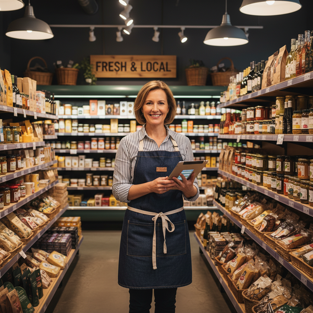 Independent retailer with a tablet