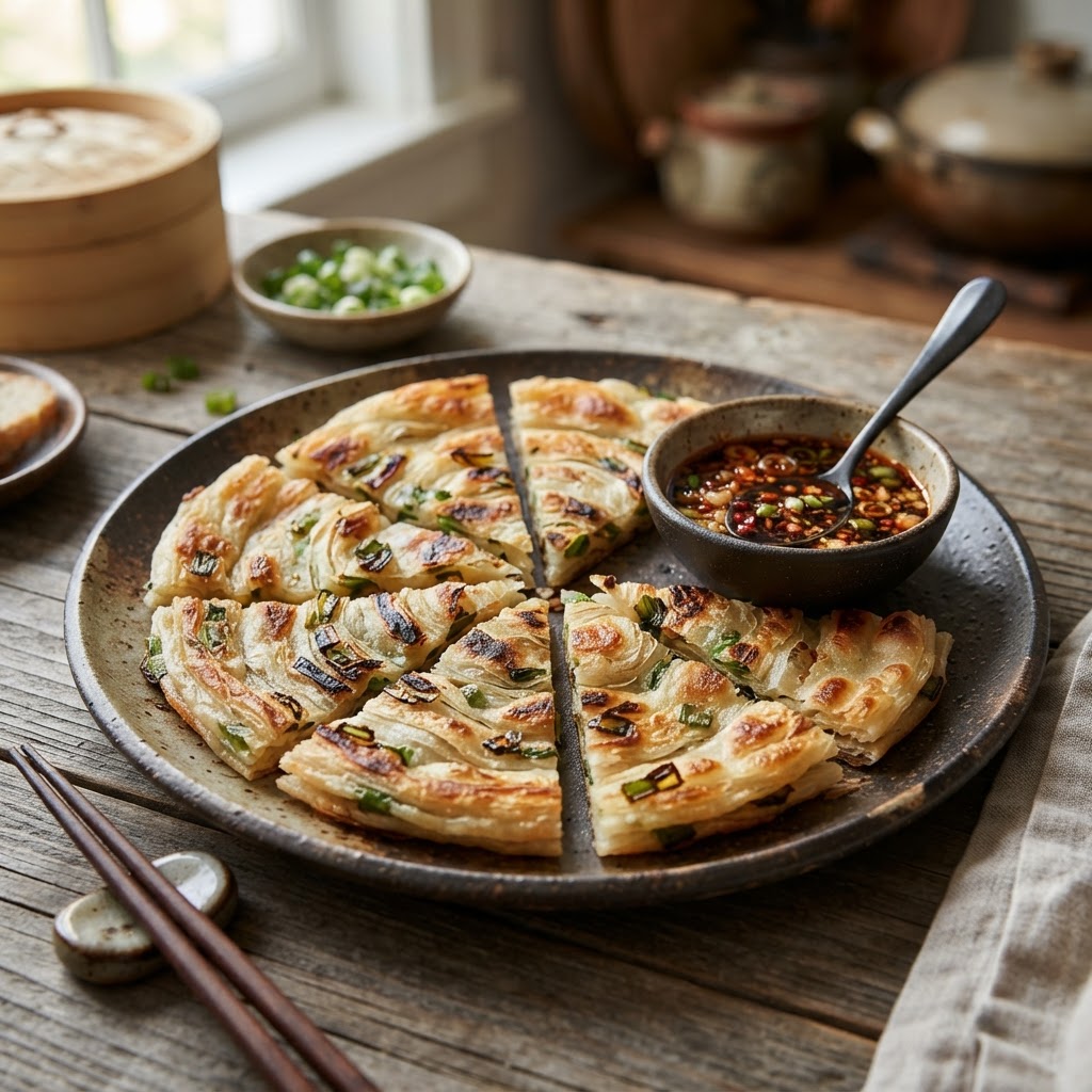 Photo de la recette Crêpes à l'oignon vert — snack chinoise maison