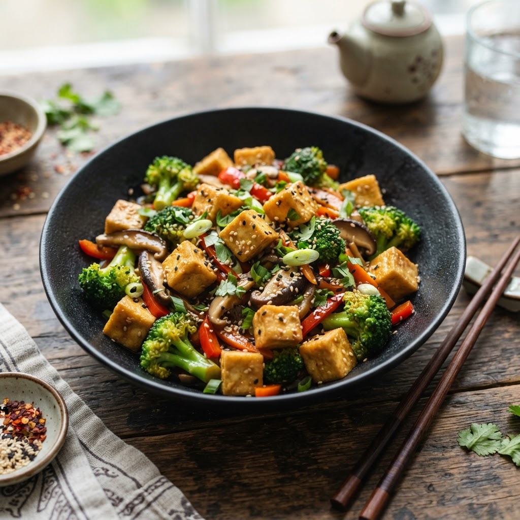 Photo de la recette Poêlée de Tofu Mariné aux Brocolis — plat asiatique maison