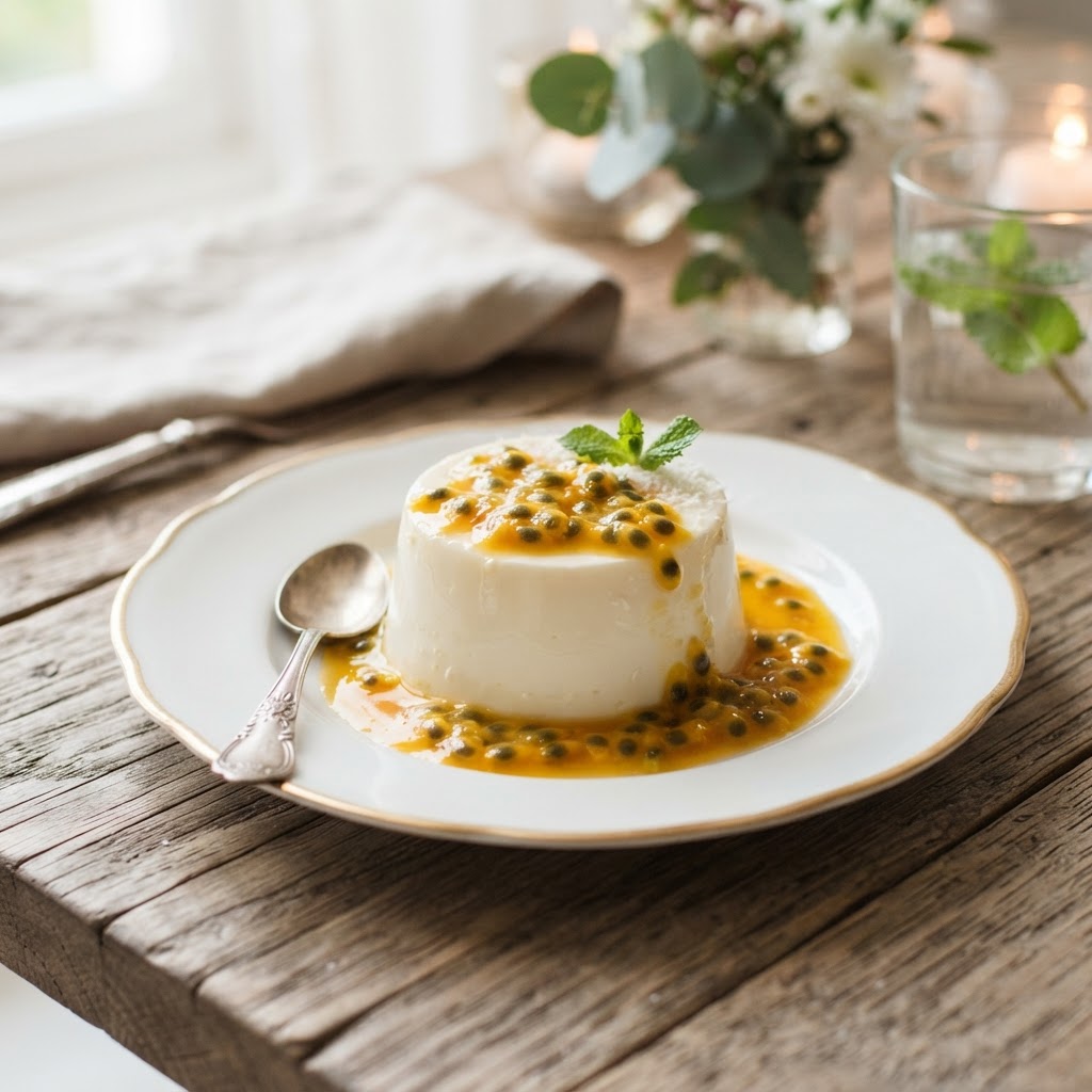 Photo de la recette Panna Cotta au Lait de Coco et Fruits de la Passion — dessert italienne maison