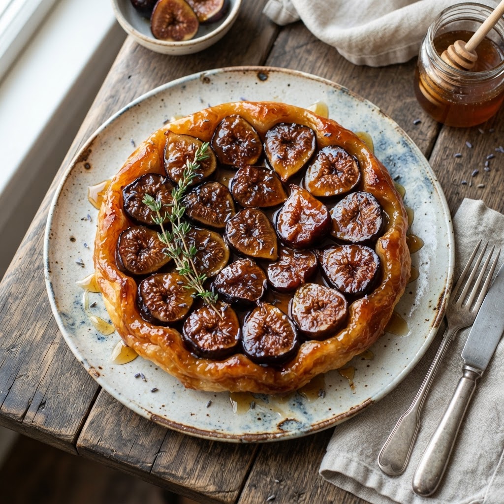 Tarte tatin aux figues et miel de lavande