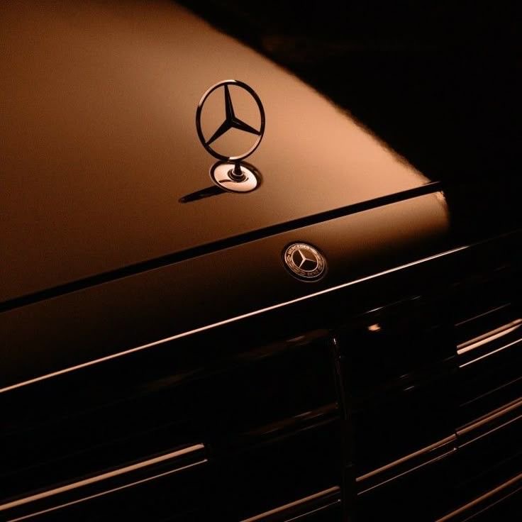 Mercedes hood ornament in warm light