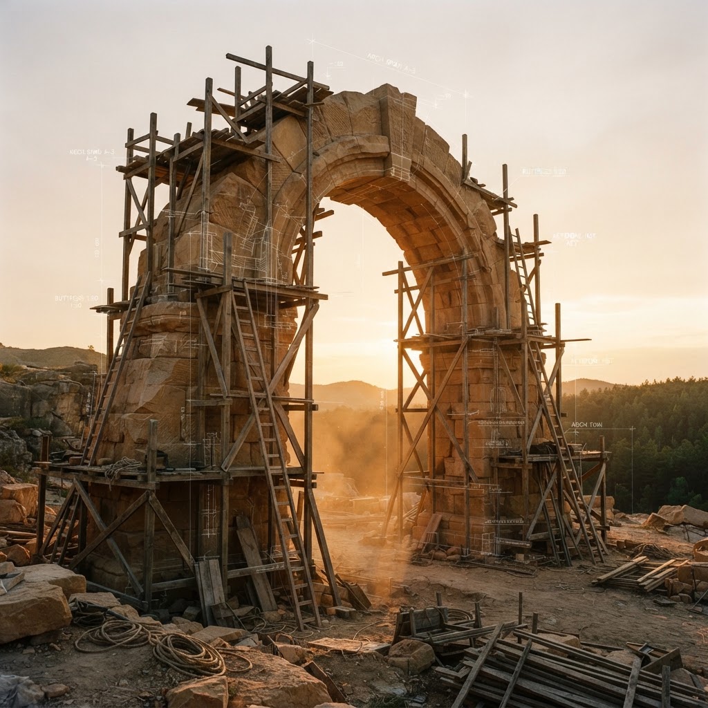 Monumentaler Steinbogen im Bau