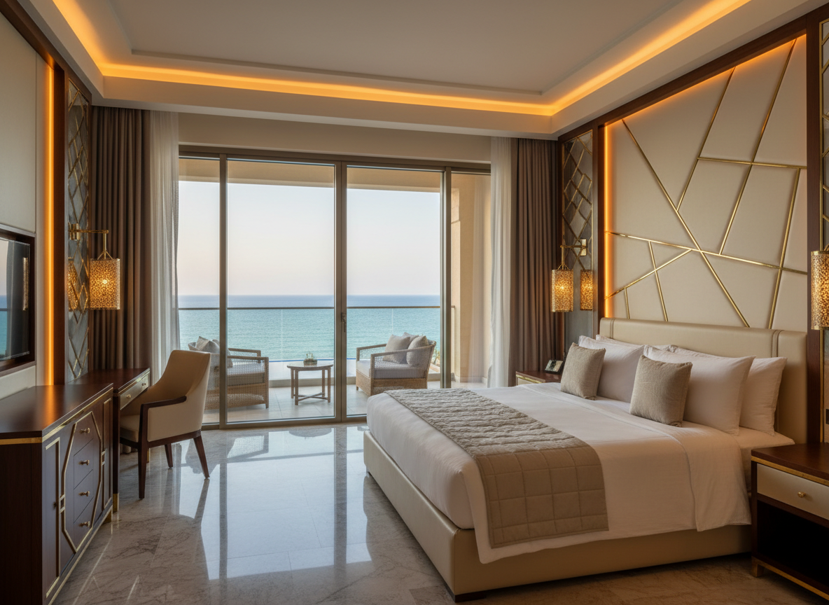 Luxury hotel room with ocean view
