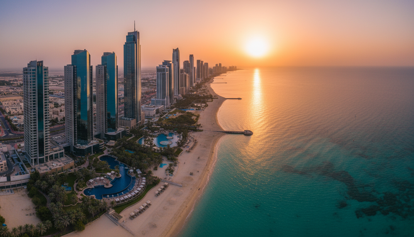 Ajman skyline at golden hour