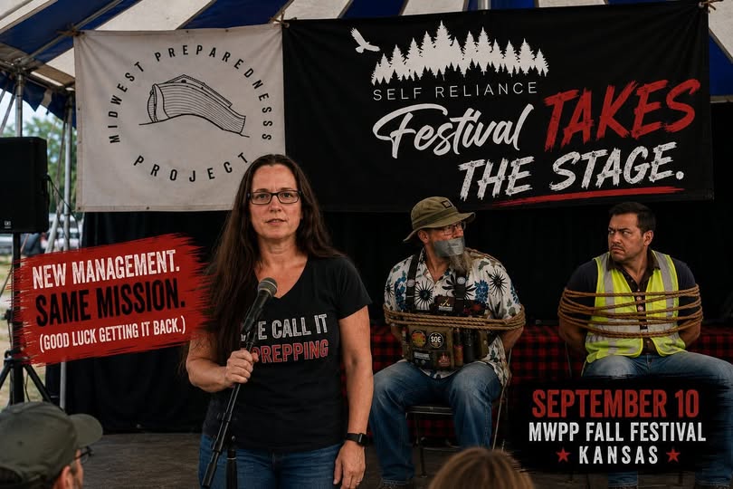 Nicole Sauce on stage with Spags and Patrick tied up