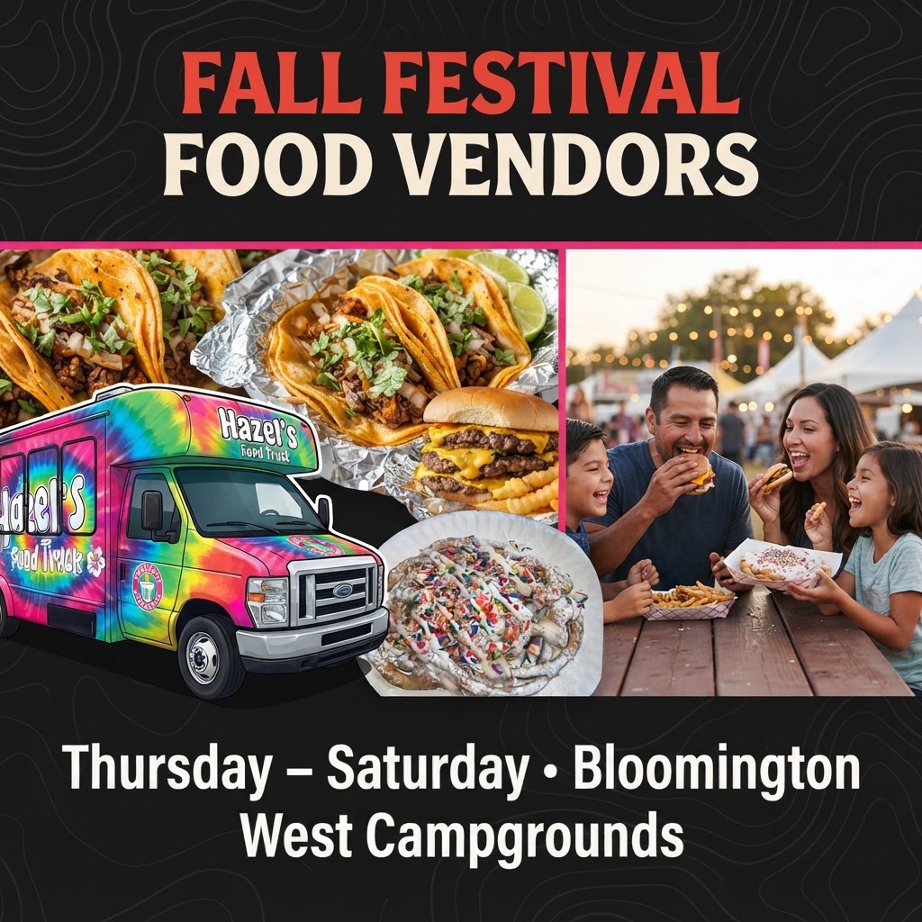 Fall Festival food vendors — Hazel's Hut and family enjoying food