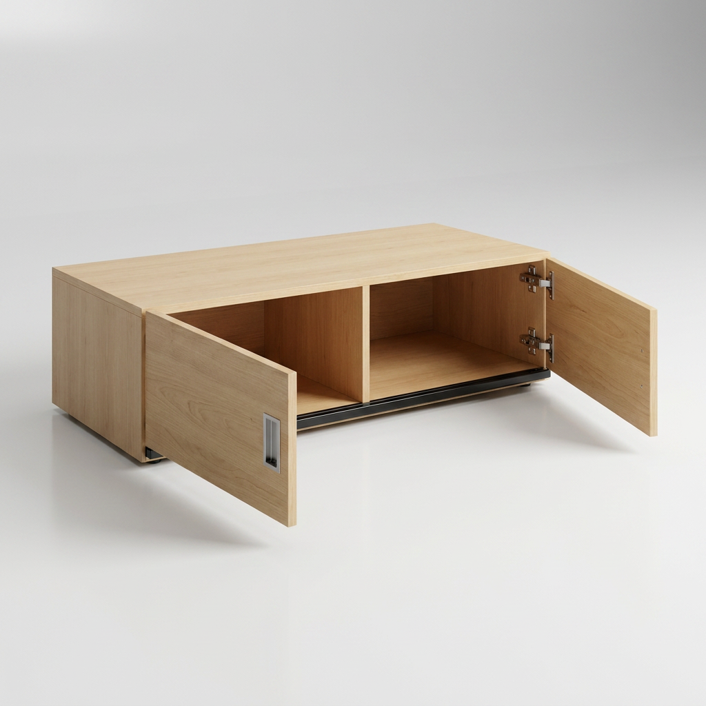 Low-Profile Wood Cabinet with Open Interior