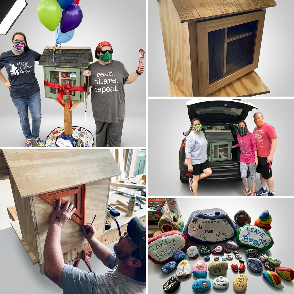 Little Free Library — collage of build and delivery