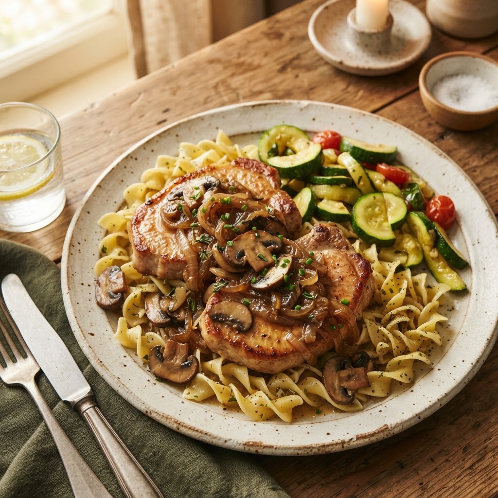 Pork Chops Smothered in Onion and Mushroom Sauce