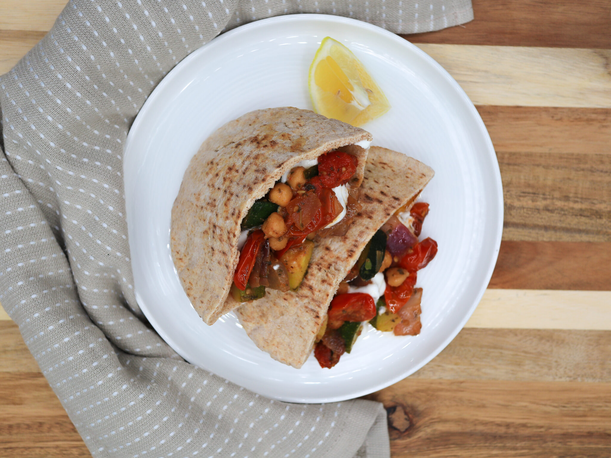 Roasted Summer Veggie Pita Pocket with Lemon Herb Yogurt