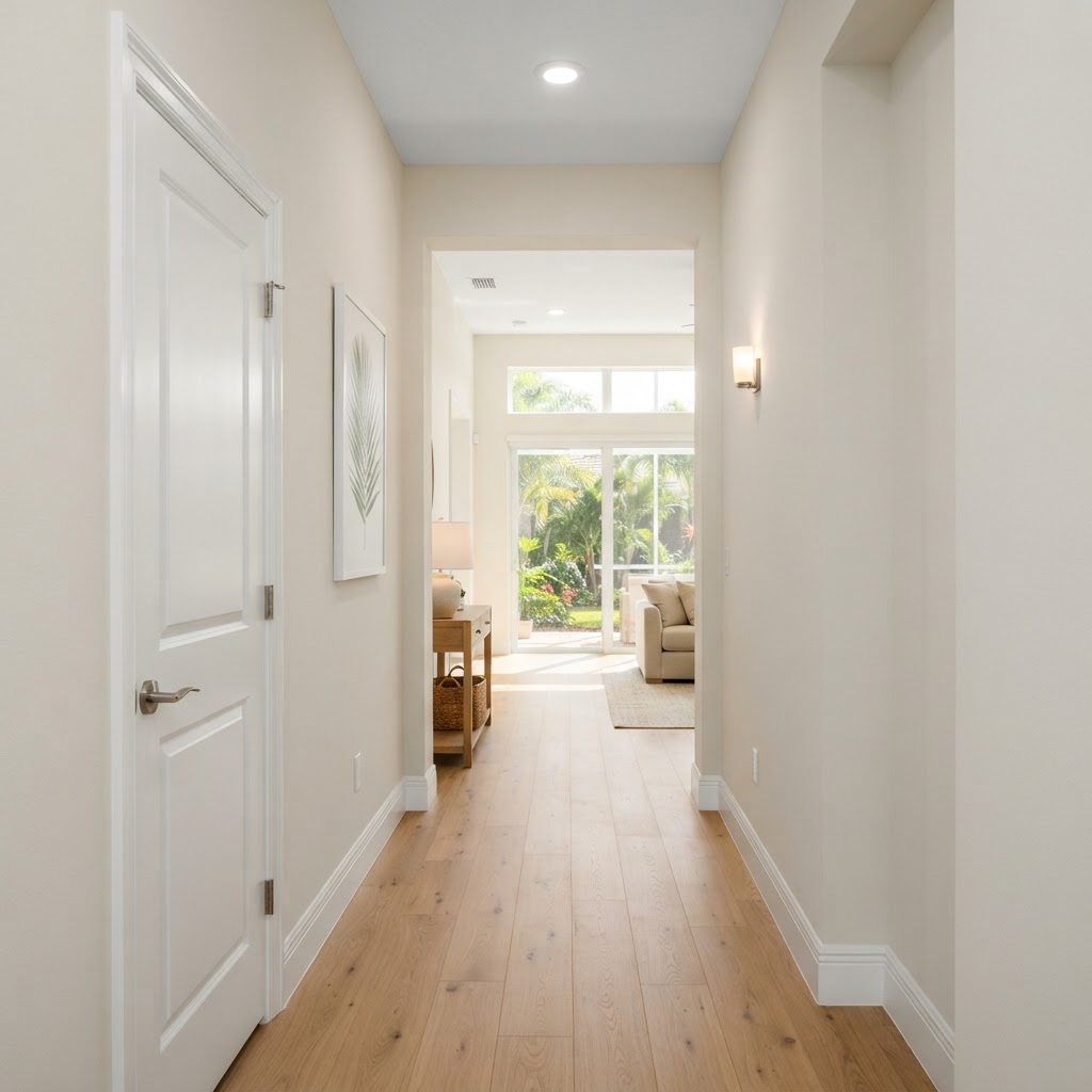 Freshly painted hallway walls, doors, and trim in a Bonita Bay residence