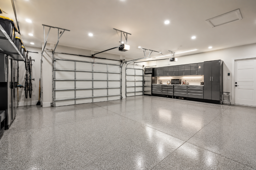 Garage epoxy floor before and after transformation