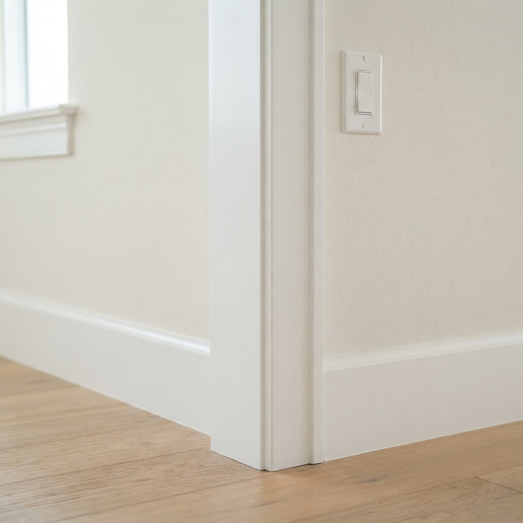 Detailed view of clean wall and trim painting in a Bonita Bay home