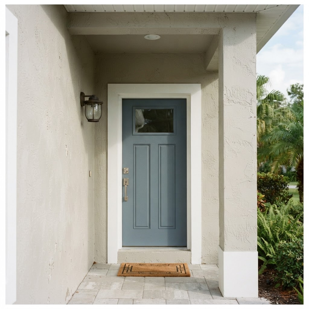 Painted front entry, trim, and stucco on a Babcock Ranch home