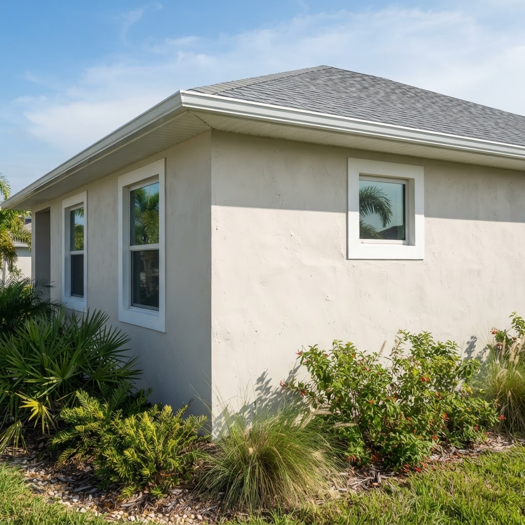 Fresh exterior paint finish on a stucco wall in Babcock Ranch