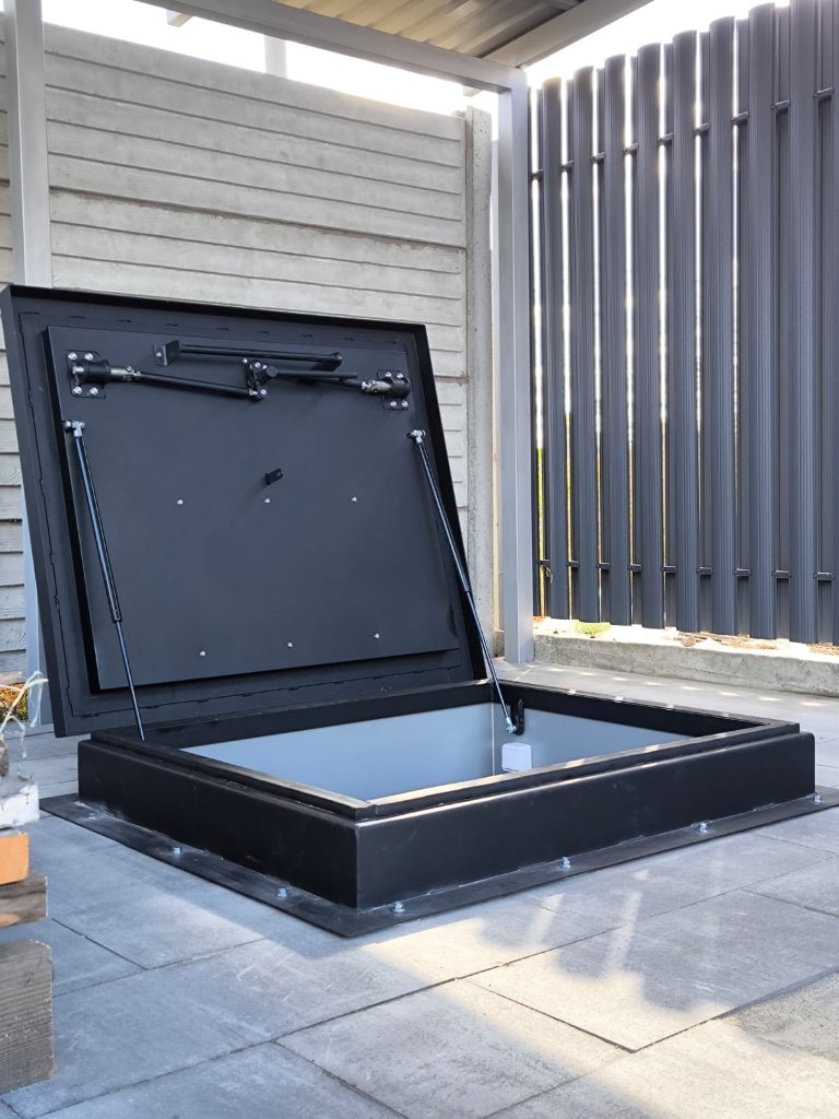 Watertight hatch open outdoors