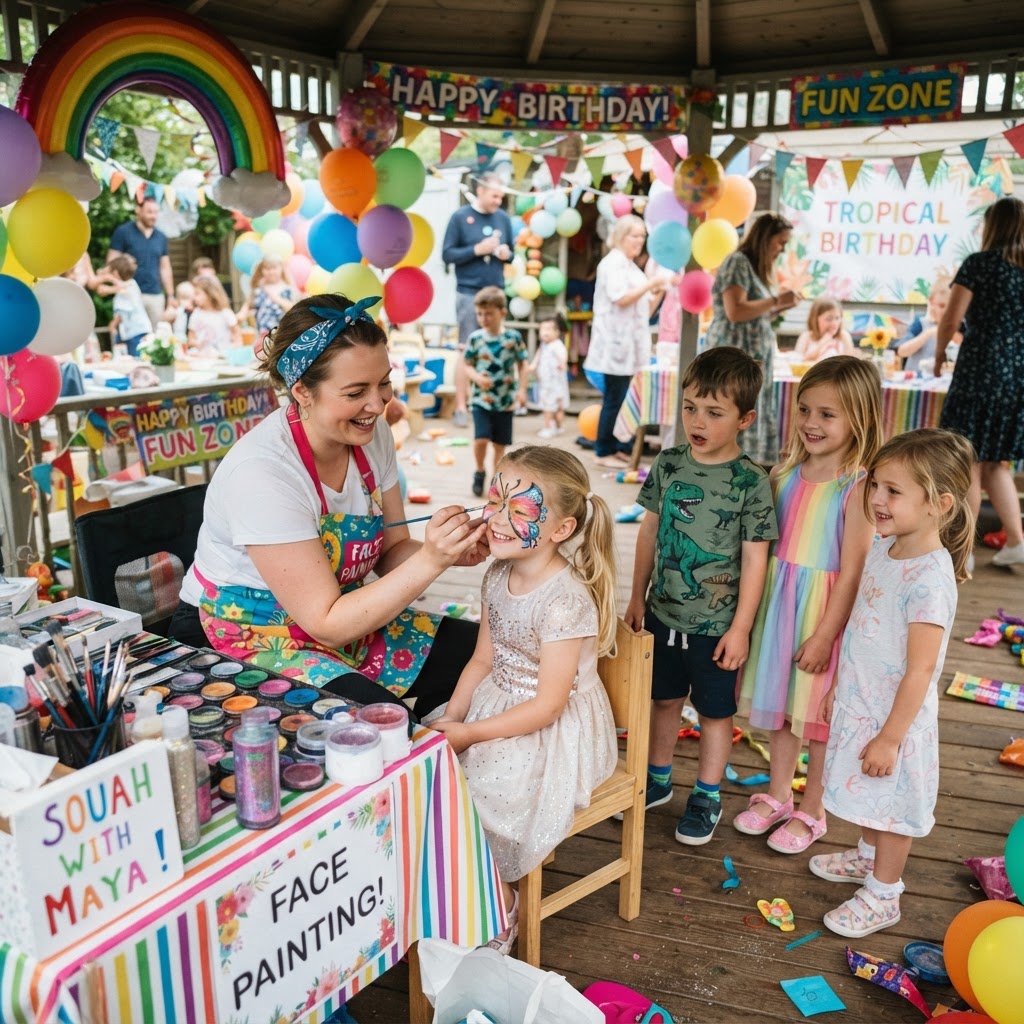 Face painter at work at a children's party