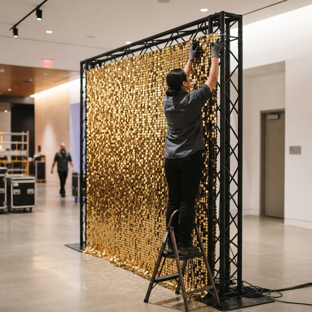 Backdrop setup at an event venue