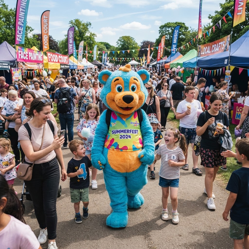Mascot character performing at a community event