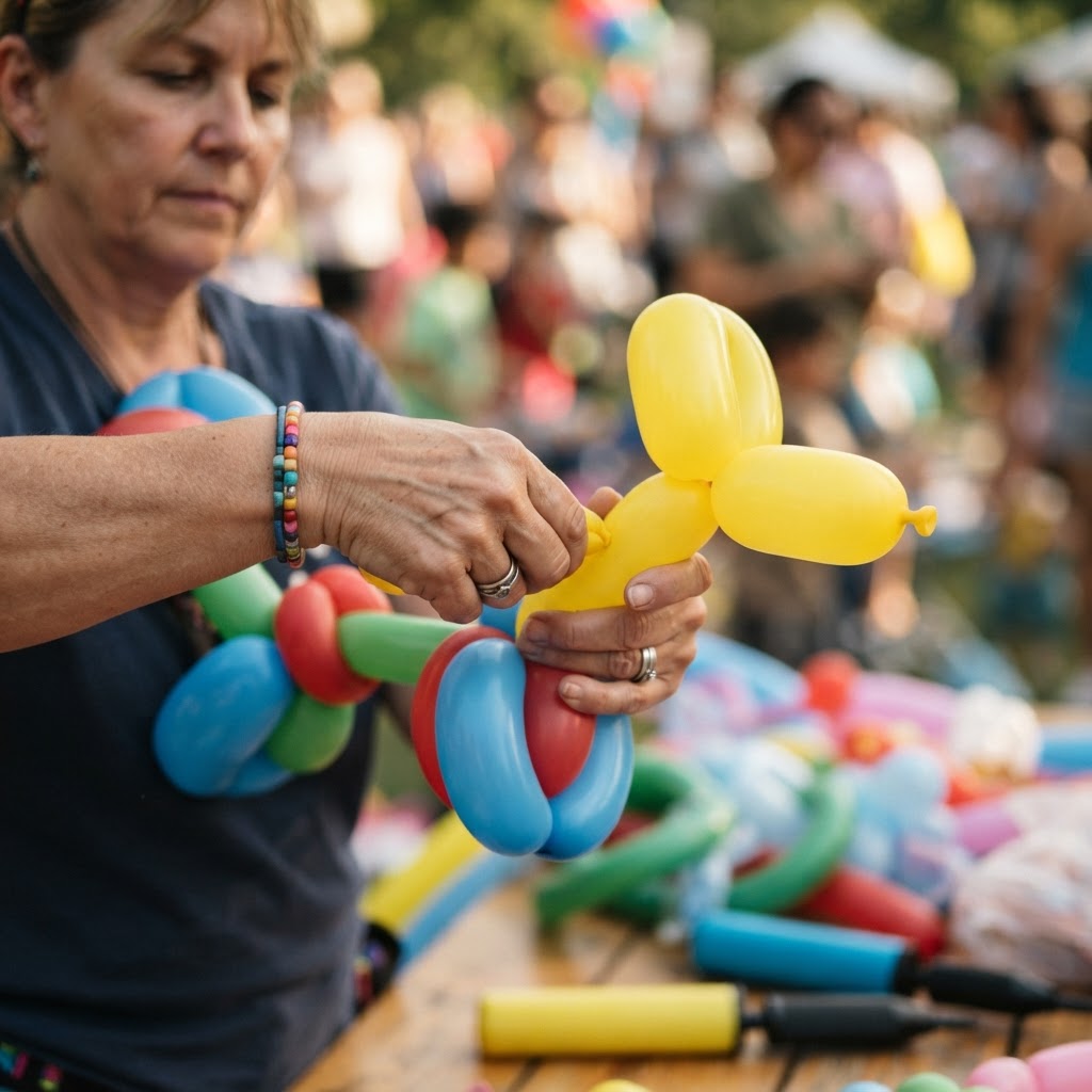 Balloon artist making a creation for a child