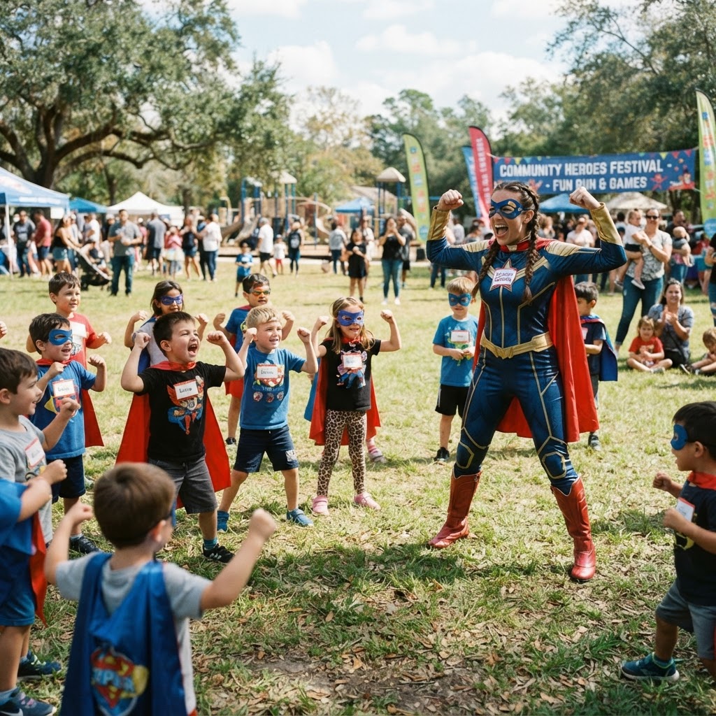 Superhero party entertainer at work