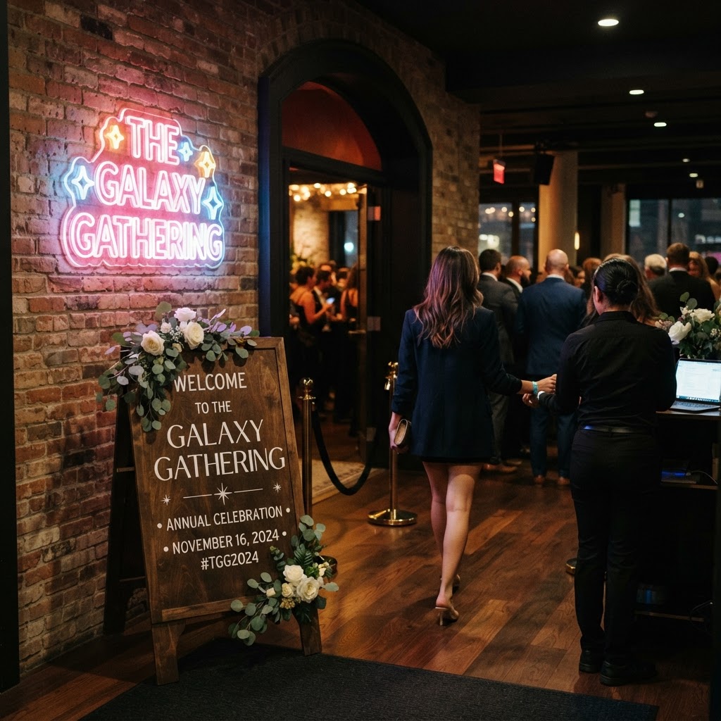 Event signage setup at a venue