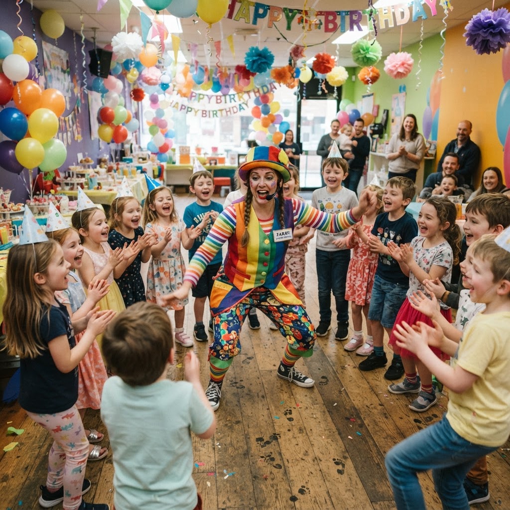 Children's entertainer with kids at a party