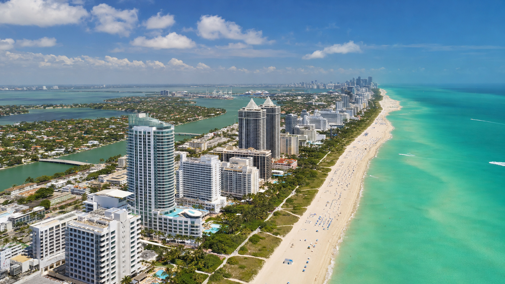 Aerial view of Miami Beach coastline