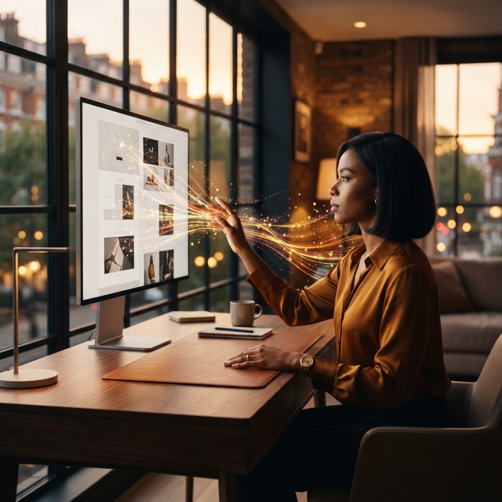 AI-powered website building in a luxury Chelsea workspace