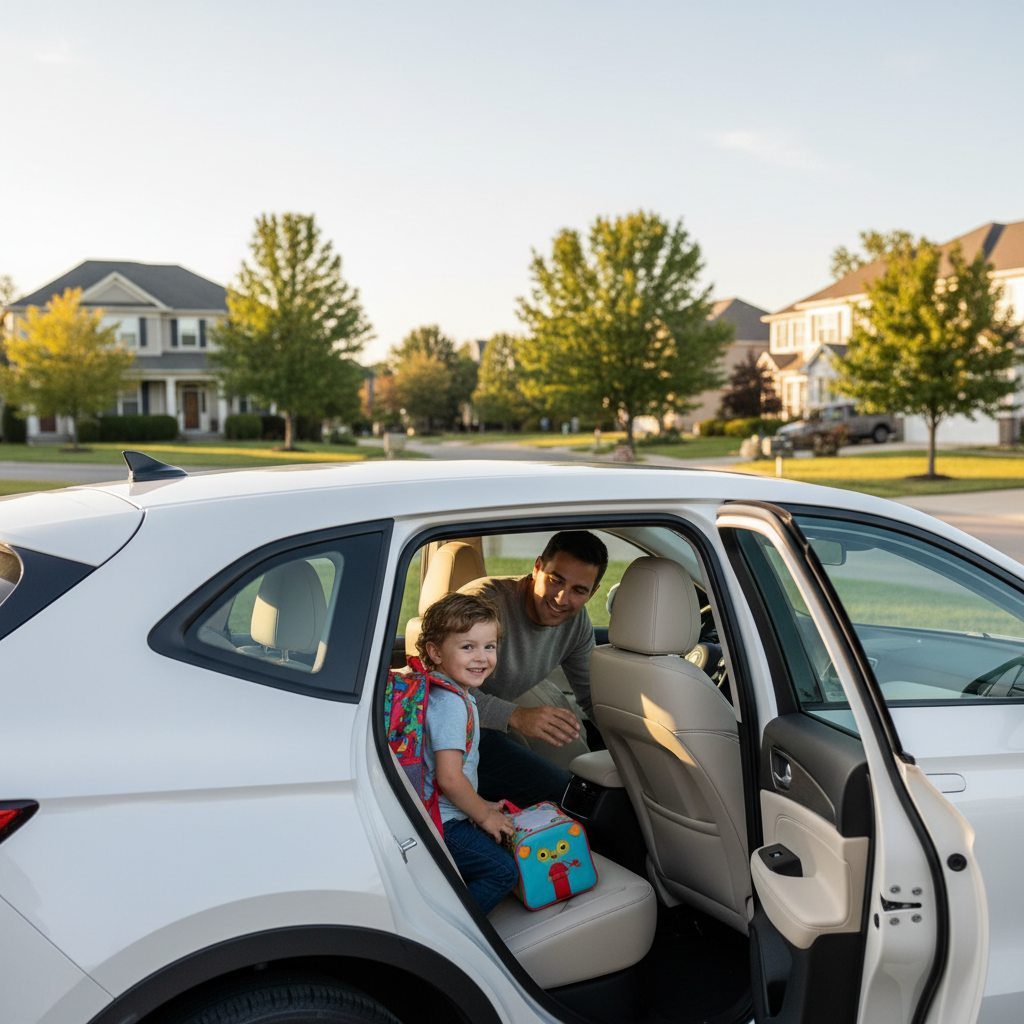 Child safely getting into a car for school