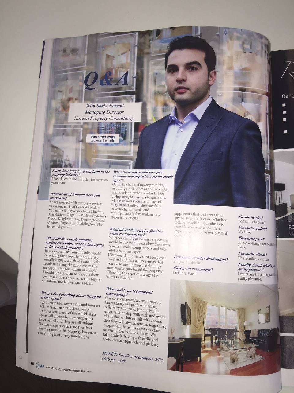 Q&A feature in London Property Times