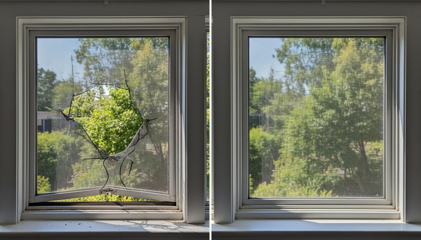 Before and after window screen replacement