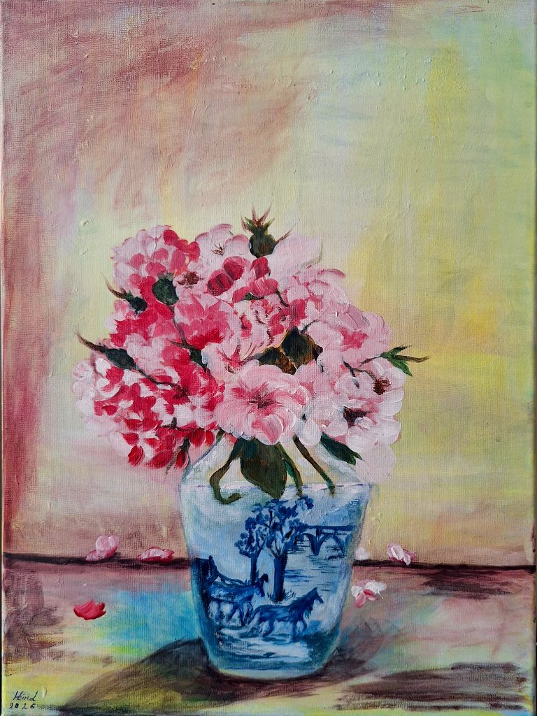 Pink Blossoms, Blue Vase