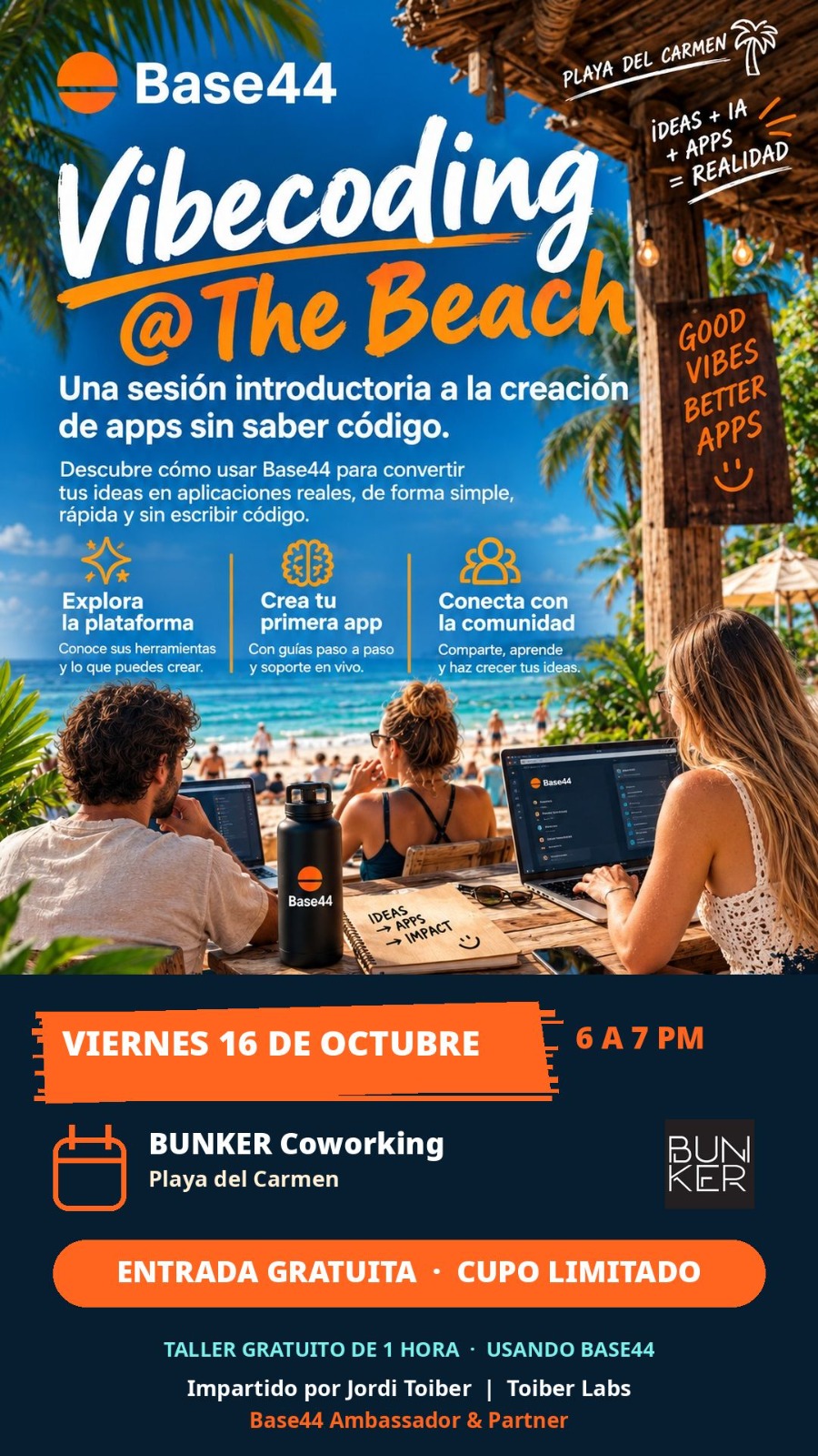 Vibecoding @ the Beach · BUNKER Coworking · Viernes 16 de octubre
