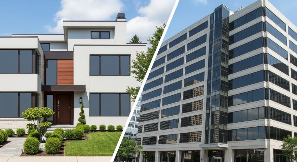 Commercial building with window film