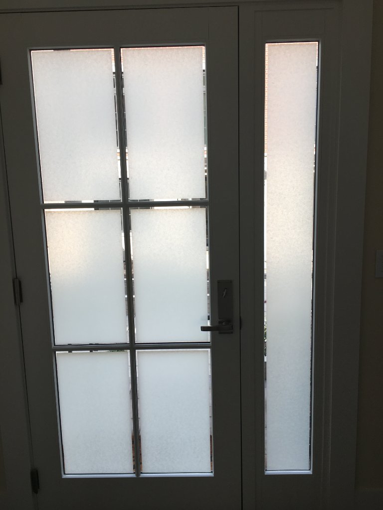 Residential frosted film door glass with border