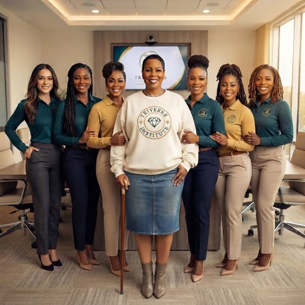 Triverre Institute Foundation Cohorts — seven women, full-body group portrait