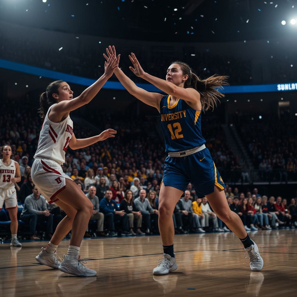 Australian female student-athlete making a defensive block in NAIA college basketball