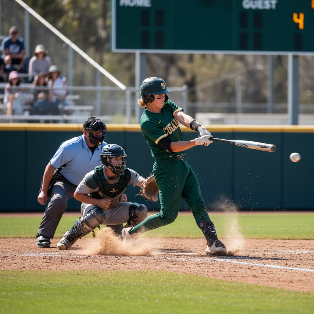 Australian male student-athlete batting in college baseball NCAA competition