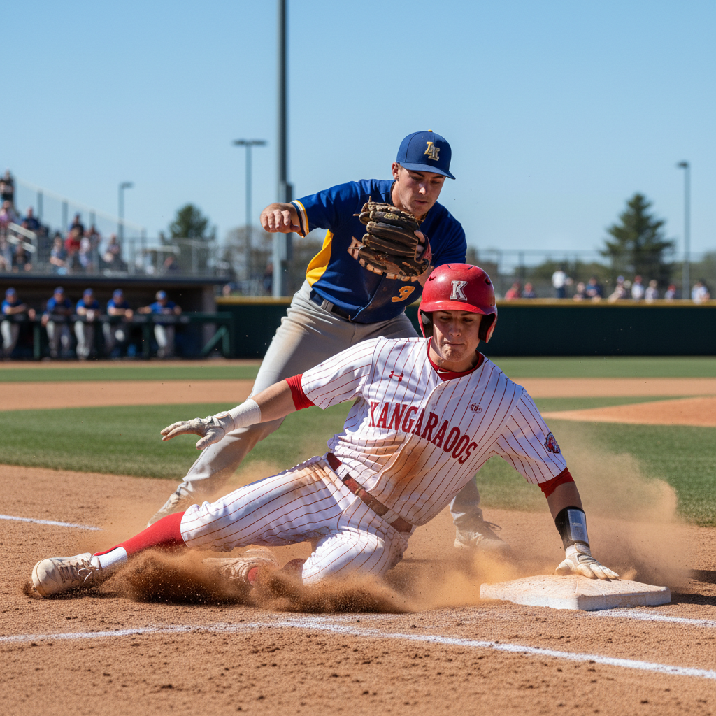 Australian male student-athlete stealing second base in college baseball