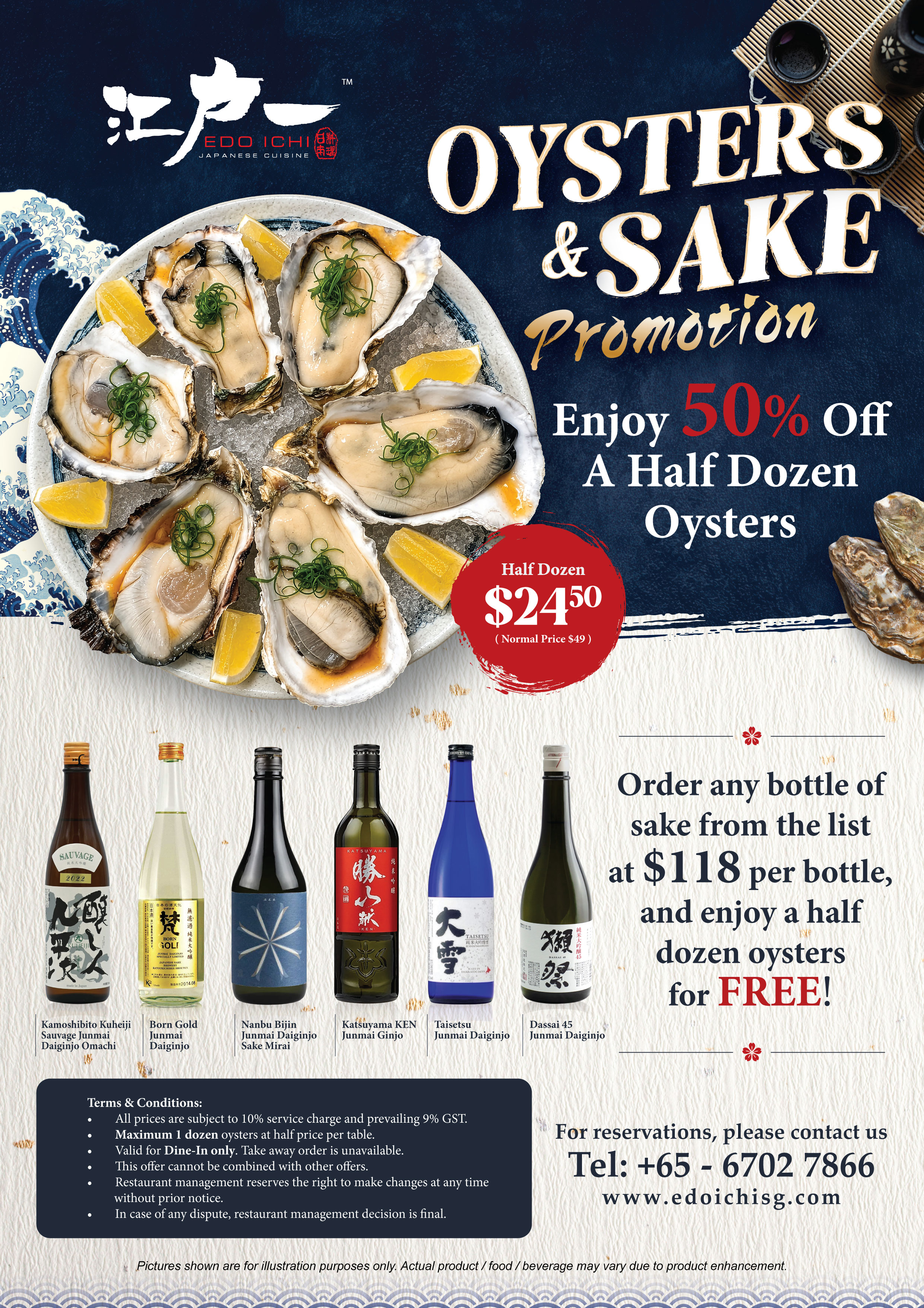 Edo Ichi Oysters & Sake Promotion - 50% Off Half Dozen Oysters